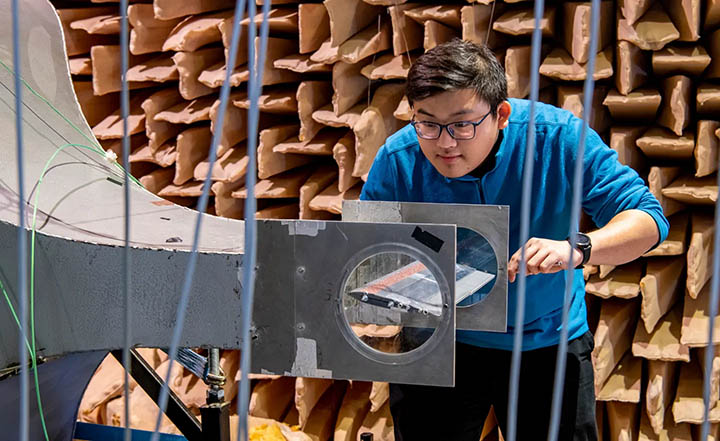 ISVR anechoic before refurb with student working on aeroacoustics