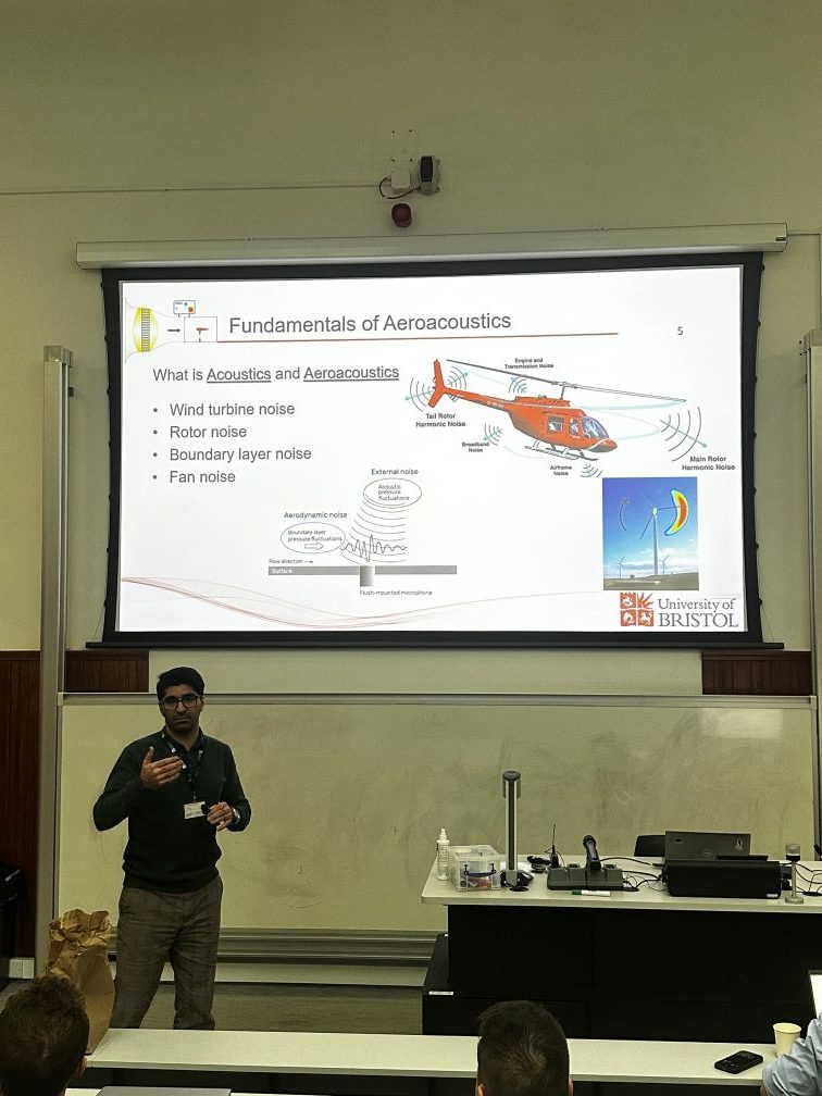 Lecturer presenting fundamentals of aeroacoustics