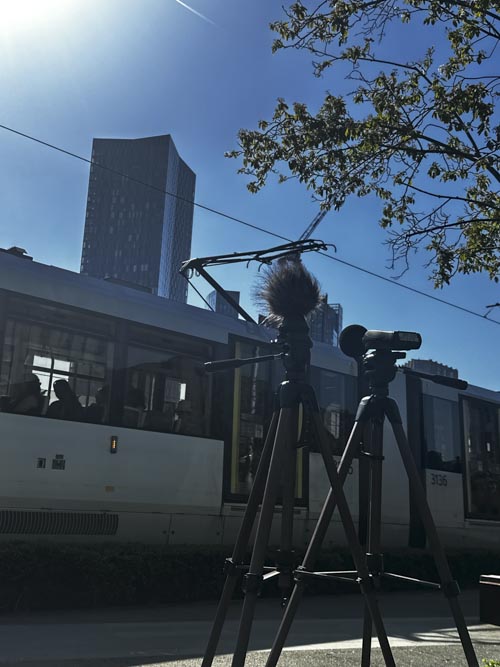Sound level Meter recording sound of passing tram